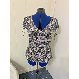 - Vintage Express Design Studio Silk Top Large Babydoll Tie Waist Y2k Ditz…